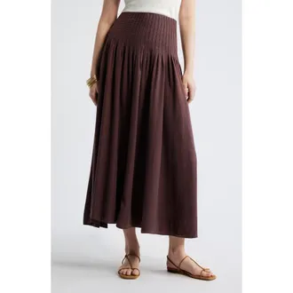 Treasure & Bond Pleat Accent Linen Blend Maxi Skirt in Brown Malicacia at Nordstrom, Size Xx-Small