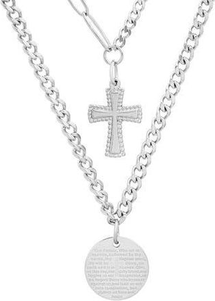 Steeltime HMY JEWELRY Stainless Steel Layered Pendant Necklace in Metallic at Nordstrom Rack