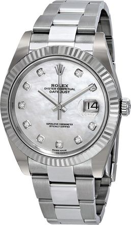 Rolex Pre-owned Rolex Datejust 41 Automatic White Mother of Pearl Diamond Dial Mens Watch 126334MDO