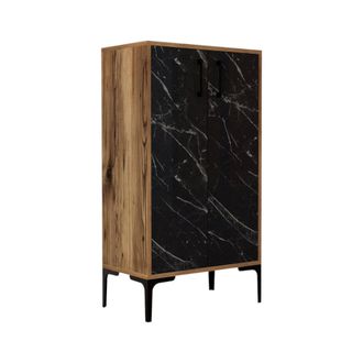 Dmora Zapatero Ngerulmud, Mueble Para 8 Pares, 3 Estantes, 2 Puertas, 60x35x111h Cm Nogal Marr&oacute;n