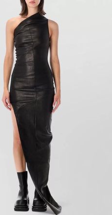 Rick Owens leather asymmetric draped maxi dress