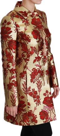 Dolce & Gabbana Womens Red Gold Floral Brocade Cape Coat Jacket Polyester Clothing