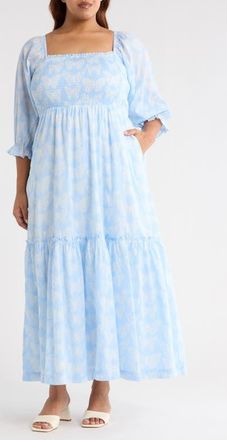 Sugarlips Aubry Butterfly Smocked Maxi Dress in Blue/White at Nordstrom, Size 2 X