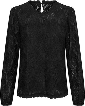 Cream Kanten blouse met lange mouwen - Dames - Blouses - Zwart - S - Overhemden