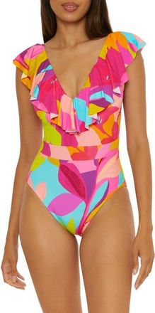 Trina Turk Lilleth Ruffle One-Piece Swimsuit in Pink Multi at Nordstrom, Size 10