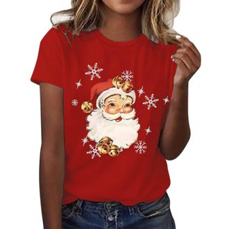 Generic Christmas Shirts Womens Tops UK Casual Short Sleeve Crew Neck Tunic Shirts Funny Xmas Tree Red Wine Glass Cow Print Blouse Dressy Trendy Lightweight H