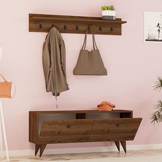 Dmora Mueble De Entrada Serina, Perchero, 2 Estantes, Apertura Abatible, 113x35x49h Cm Marr&oacute;n Nogal
