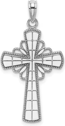 Diamond2Deal 14K White Gold Beaded Edge Grid Accent Cross Charm