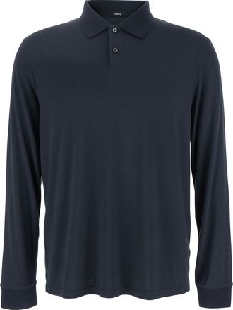 Theory goris Black Polo Shirt With Classic Collar And Long Sleeves In Tech Fabric Stretch Man