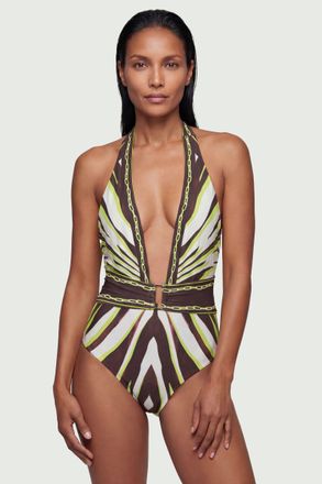 Karen Millen Womens Animal Print Plunge Swimsuit Nylon - Size X-Small