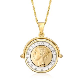 Ross-Simons Italian Genuine Lira Coin Pendant Necklace in 18kt Gold Over Sterling