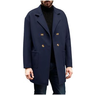 Generic Mens Wool Trench Coat - Knee Length Peacoat, Casual Warm Winter Overcoat, Notched Collar, Double Breasted, Elegant Slim Fit Outwear, Fleece Padded Lon