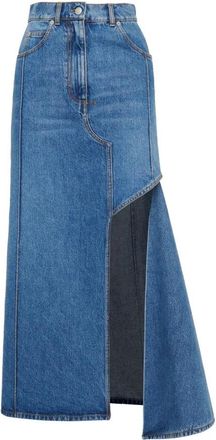Alexander McQueen Blauwe Denim Midi Rok met Uitgesneden Details - Dames - Spijkerrokken - Blauw - M - Denim - Rokken