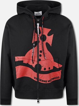 Vivienne Westwood Mens Mens Black Vivienne Westwood Sunken Orb Zip Hoodie - Size: 38