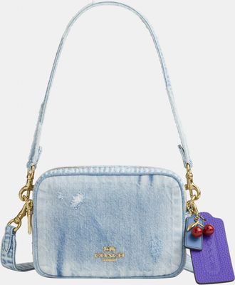 Coach Womens Mini Carey Crossbody Bag In Loved Denim With Charms - Dark Blue - One Size