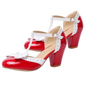 Generic WomenS Summer Bow High Heel Sandals Red Round Toe Shallow Peep-Toe Fashion Heeled Sandals Size 39 Suitable for Casual and Party Wear