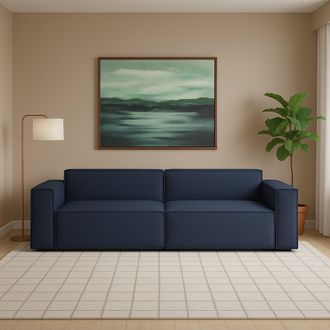 Dmora Sof&aacute; Fijo Dmelucc, Sof&aacute; Modular Lineal De 3 Plazas, 100% Made In Italy, Sof&aacute; De Sal&oacute;n Moderno En Tela., Cm 260x95h70, Azul - Dmora