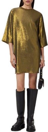 AllSaints Opal Sequin T-Shirt Minidress in Fango Green at Nordstrom Rack, Size X-Small