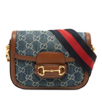 Gucci Pre-owned Gucci Small GG Denim Web Horsebit 1955 Crossbody Ladies TXA67J76B0YUXGGE