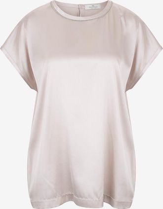 PANICALE Kurzarm-Seidensatintop mit Perlenstickreien