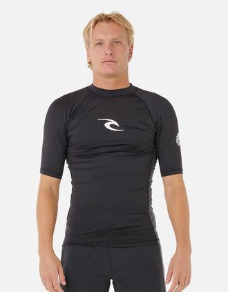 Rip Curl Mens Rip Curl Mens Waves Short Sleeve Rash Vest - Black - Size: 44