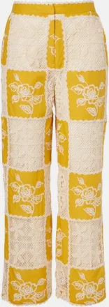 Farm Rio Lace-trimmed cotton straight pants