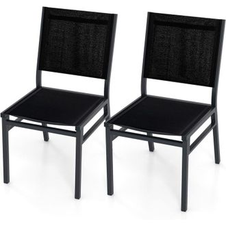 Costway Costway 2 Sillas Jardin Exterior Texteline, Sillas Terraza Exterior Aluminio, Asiento Y Respaldo Transpirables, 60 X 45 X 87 Cm, Carga 150 Kg, Negro, 