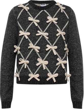 Moschino Truien & Vesten, Dames, Grijs, M, Wol, Sweater met Strikken