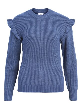 Object Womens Objmalena L/S Ruffle Pullover Noos Sweater, Bijou Blue/Detail: Melange, M