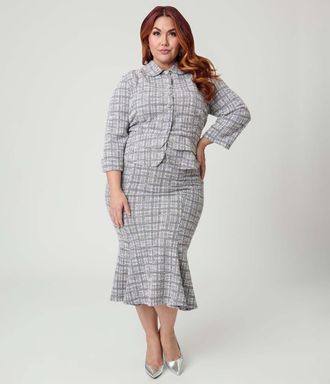 Unique Vintage Plus Size Boucle Trumpet Skirt in Lavender Plaid Boucle at Nordstrom, Size 2 X
