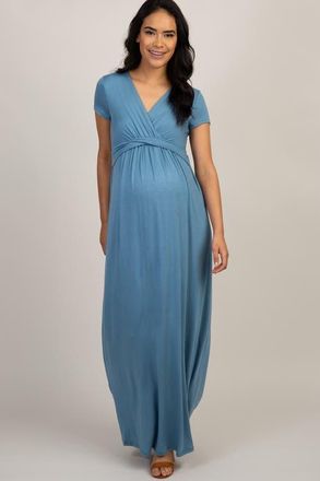 Pinkblush Draped Nursing Maxi Dress in Blue at Nordstrom, Size Medium