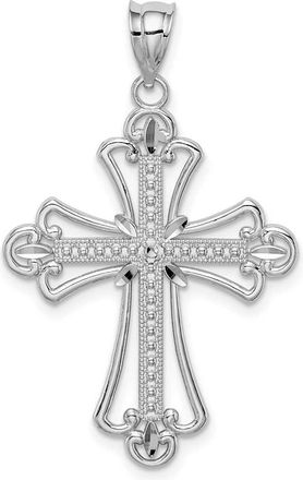 Diamond2Deal 14K White Polished Diamond-cut Textured Cross Pendant