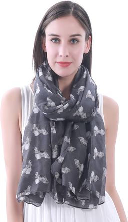 Lina & Lily Cocker Spaniel Dog Print Womens Scarf Shawl Wrap Lightweight (Dark Grey)