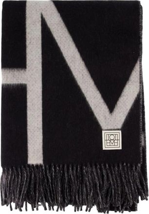 Toteme Monogram Brushed Wool Scarf - Dames - Wintersjaals - Zwart - ONE Size - Wol - Accessoires