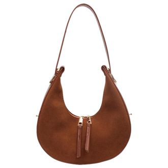 Generic Women Faux Suede Shoulder Bag Fashion Underarm Bag Large Capacity Stylish Half Moon Bag Zip Closure Elegant Shoulder Purse Adjustable Strap Outdoor Tr
