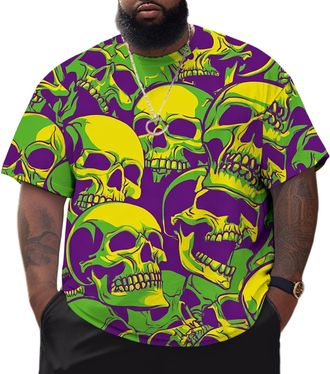 Generic Mens Big & Tall Short-Sleeve T-Shirt - Oversized T Shirt Fat People, Halloween Print Casual Tee for Men Women Skull 4XL
