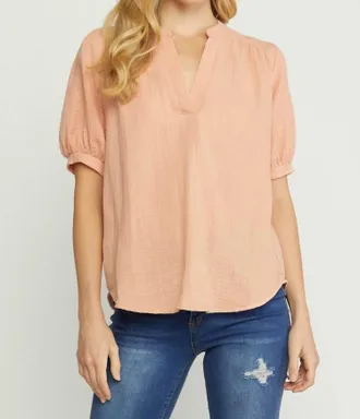 Entro Textured Cotton Gauze Top In Peach