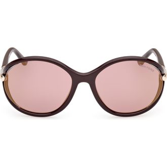 Tom Ford Melody 59mm Round Sunglasses in Shiny Dark Brown /Gradient at Nordstrom Rack