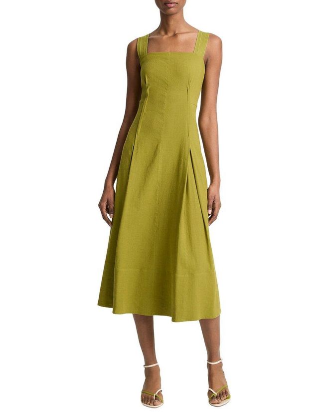 Linen-Blend Square Neck Tank Dress