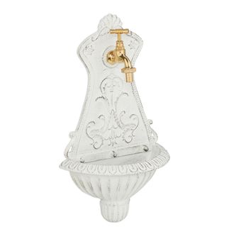 Relaxdays Relaxdays Fuente Jard&iacute;n Exterior, Nost&aacute;lgica, Dispensador Agua, Lavabo Y Grifo, 42x24,5x11,5 Cm, Hierro Fundido, Blanco