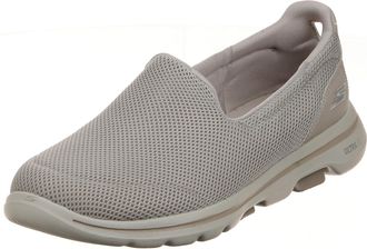 Skechers Womens GO Walk 5 Slip On Trainers, Taupe Textile Trim, 2.5 UK Wide