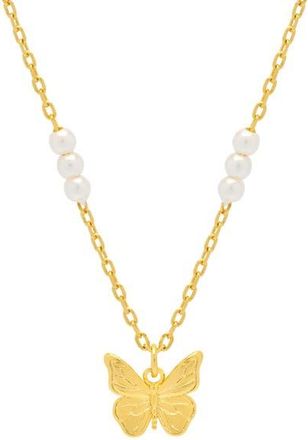 Estella Bartlett Butterfly & Faux Pearl Necklace in Gold at Nordstrom