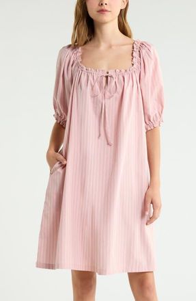 Nordstrom Tie Front Cotton Nightgown in Pink Puff- White Valley Stripe at Nordstrom, Size X-Small
