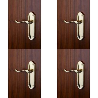 Loops 4x PAIR Victorian Upturned Handle on Latch Backplate 168 x 47mm Polished Brass in Metallics