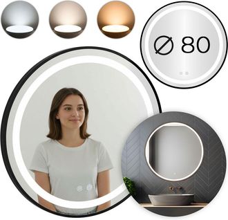 OEM Espejo De Ba&ntilde;o Redondo Con Iluminaci&oacute;n Led, 80 Cm De Di&aacute;metro, Pantalla T&aacute;ctil, 3 Colores De Luz