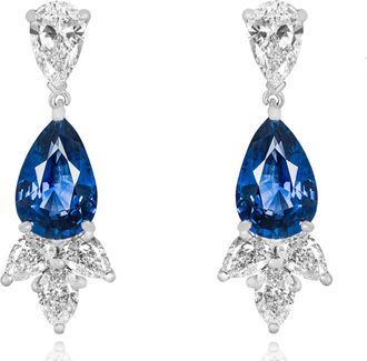 Bespoke Platinum Set Pear-cut Sapphire & Diamond Drop Earrings