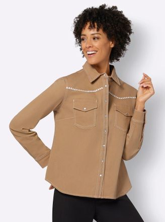 Casual Looks Jeansbluse CASUAL LOOKS, Damen, Gr. 40, braun (camel), 98% Baumwolle, 2% Elasthan, unifarben, Blusen Jeansbluse