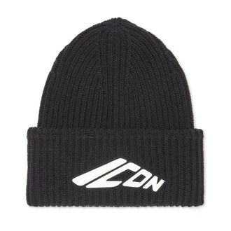 Dsquared2 Accessoires, Heren, Zwart, ONE Size, Icon Ribgebreide Beanie
