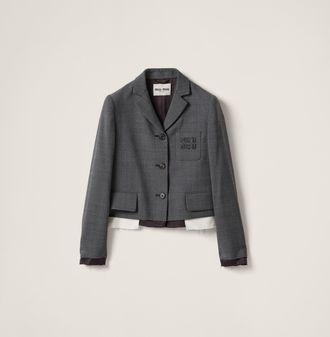 Miu Miu Single-breasted Prince Of Wales Check Jacket, Woman, Slate Gray, Size 36