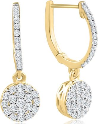 Pompeii3 1/2Ct Diamond Hoops Drop Dangle Earrings Yellow Gold Womens 1 Tall Lab Grown